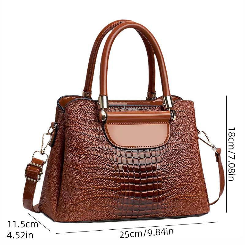 SCIONE Advanced Texture Bright Skin Handbag Fashion Crocodile Shoulder Bag Large-capacity Multi-compartment Temperament Commuter Crossbody Bag