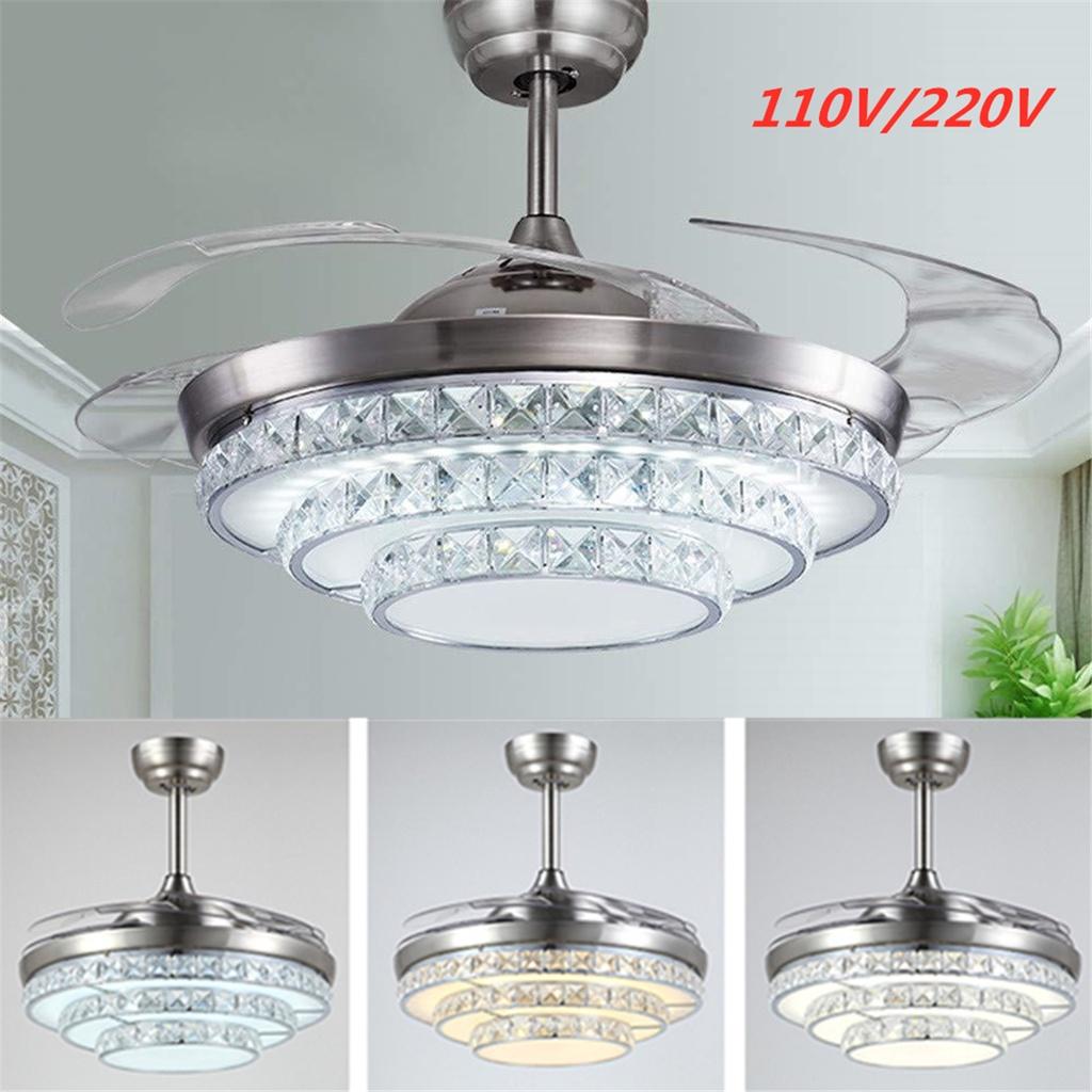 Modern Crystal Ceiling Fan Light 4 Fan Blade 42" Luxury Decorative Bedroom Ceiling Fan Lamp Remote Control Ventilador Fans