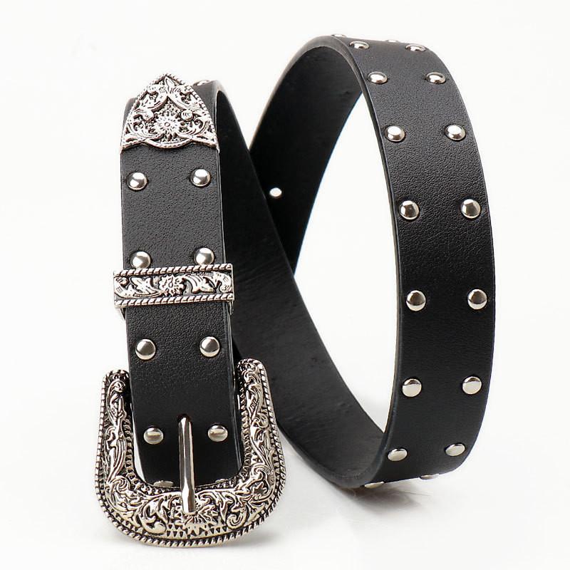 Y2k Retro Leather Belt For Women With Metal Rivets And Punk Style For Casual Wear