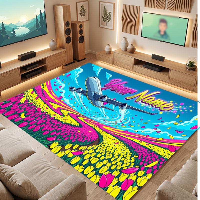 Nature Library Travel Theme Crystal Velvet Floor Rug Personalized Custom Name Text Warm Carpet Home Decoration