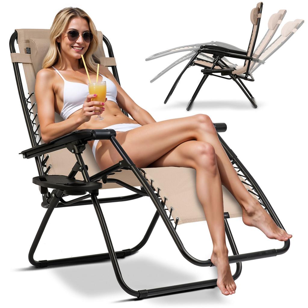 Foldable Garden Lounger With Cushion Sofotel Chillwell Set of 2 Beige