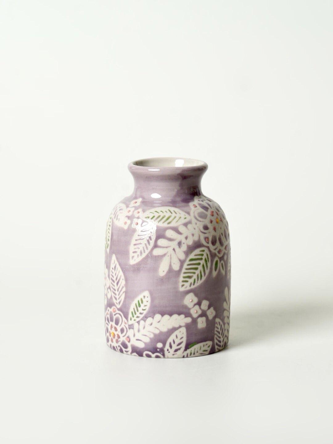 French Hand-Painted Oil Painting Style Floral Pattern 9cm Height 3.5cm Width Soft Decorations Instagram Style Vase Entrance (as the picture,Standard)