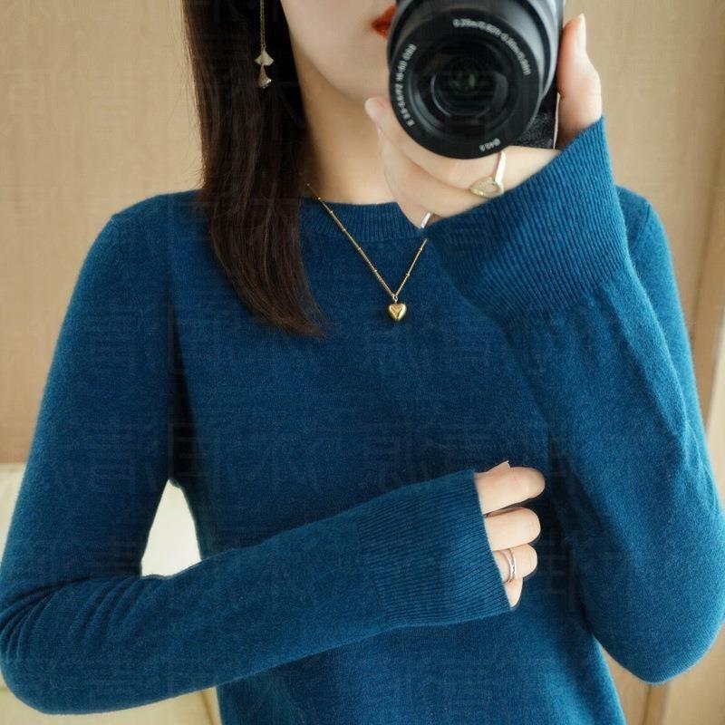 Women Fashion Casual Autumn Winter Solid Color Print Long Sleeve Semi Turtleneck Women Clothing Wool Knitwear Sweaters