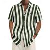 2025 Hawaiian Shirt Men's Summer New Coconut Tree Striped Short Sleeve Shirt Tops Casual Popsicle Shirt Button polyester Clothes