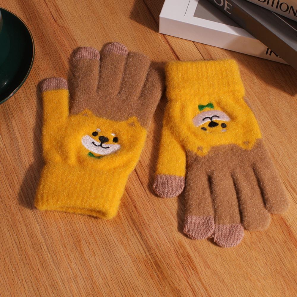 

Мультяшные студенческие вязаные перчатки Ветрозащитные велосипедные варежки Зимние перчатки с полными пальцами жёлтый