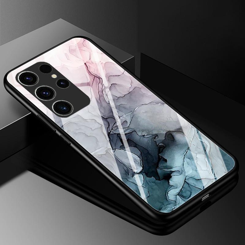 Marble Tempered Glass Phone Case For Samsung Galaxy S23 Ultra 5G Case Fashion Glass Back Cover for Samsung S23 Plus / S23 Ultra