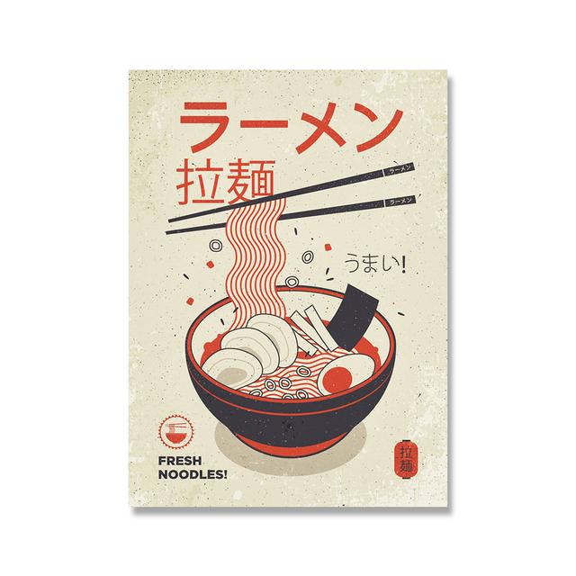 

Японская еда, настенные художественные принты, забавный постер с лапшой рамэн, кухонное искусство, холст, живопись, фотографии для гостиной, суши, домашний декор, без рамки 21*30cm