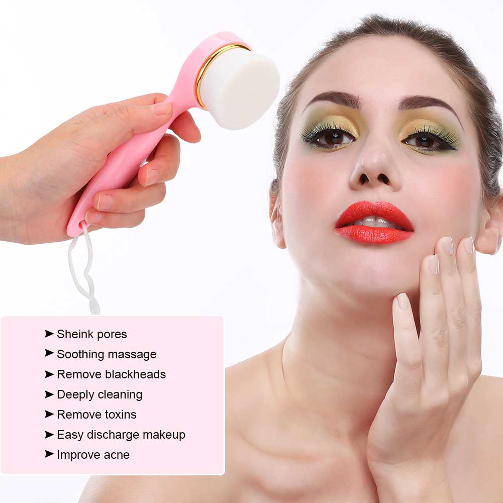 Long Handle Soft Manual Face Cleaning Brush Facial Care Massager Brush Pink