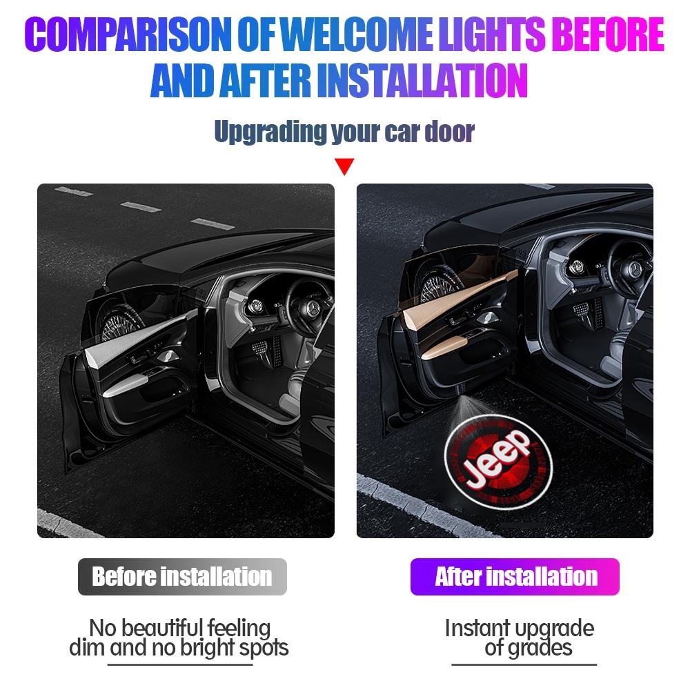 For Jeep 2Pcs JEEP HD Car Door Welcome Light Led Projector Lamp For Jeep Renegade Compass Grand Cherokee Wrangler Jk Gladiato