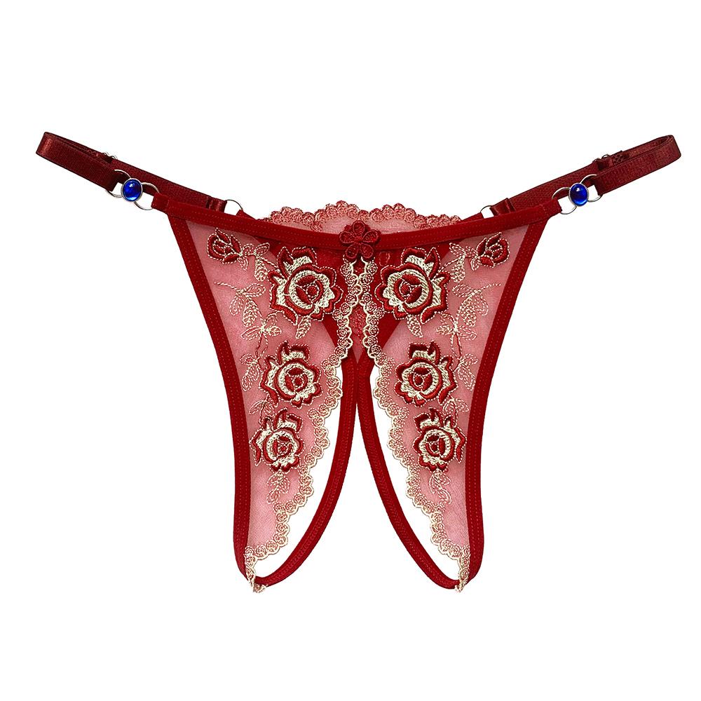 Erotic Panties Women Lace Thongs Embroidery Open Crotch G-String T-Back Briefs Underwear Adjustable Ladies Panties Sexy Lingerie
