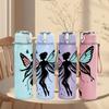 1PC Colorful Butterfly Fairy Wing Pattern 750ml Color Plastic Sports Water Bottle Leakproof Flip Straw Lid Suitable for Sports Office Home Use