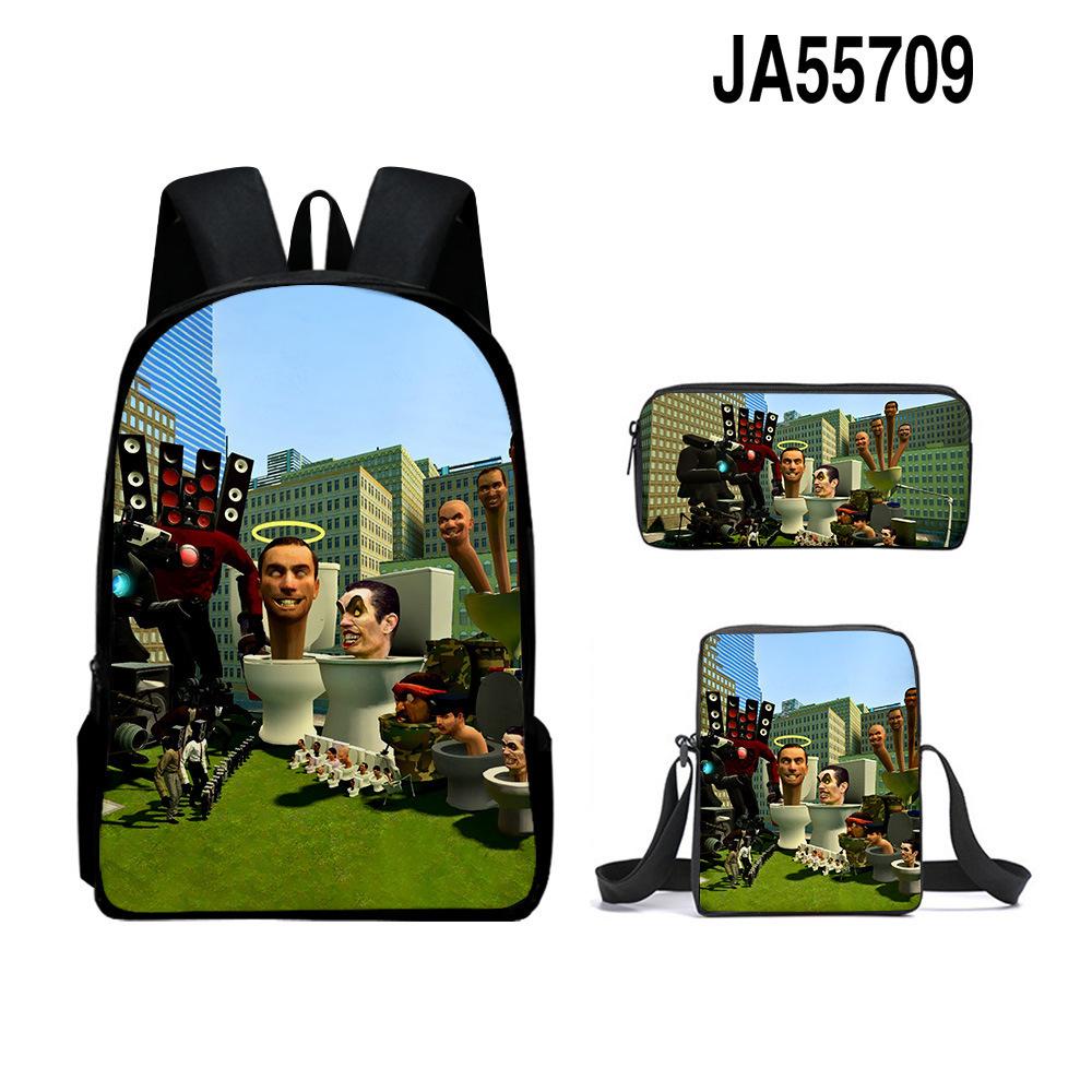 Toilet Man Backpack Trendy Backpack European and American Retro Schoolbag Cartoon Backpack Three-piece Set