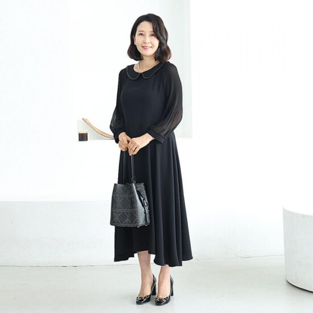 Shiz Madam Women Round Chain Collar Sleeve Pleated Long Dress N2756