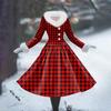 Women's Casual Dress Long-Sleeve V-Neck Patchwork Fleece Christmas Print Dress