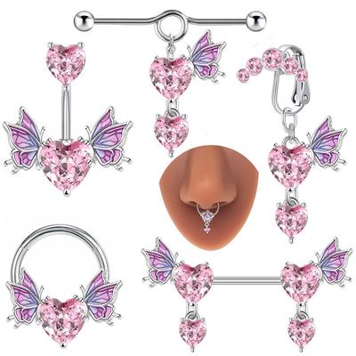 Kroužek na pupík z nerezové oceli Křídla ve tvaru srdce Piercing do nosu Kroužek do břicha Prsten do nosu Motýlek do uší Kostičky na nehty Tělo šperky