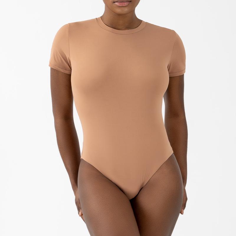 

Новый трансграничный высокоэластичный дышащий боди для йоги с круглым вырезом и короткими рукавами M светло-коричневого