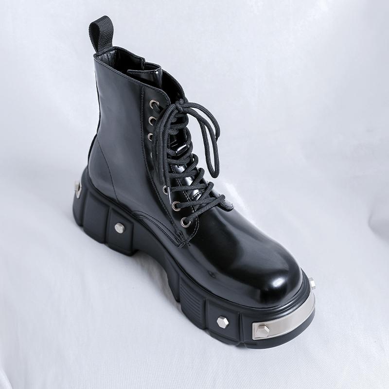 New Long Men's Boots Trendy Designer Style Casual Party and Outdoor Streets Lacquer Leather Shoes Thick Bottom Versatile
