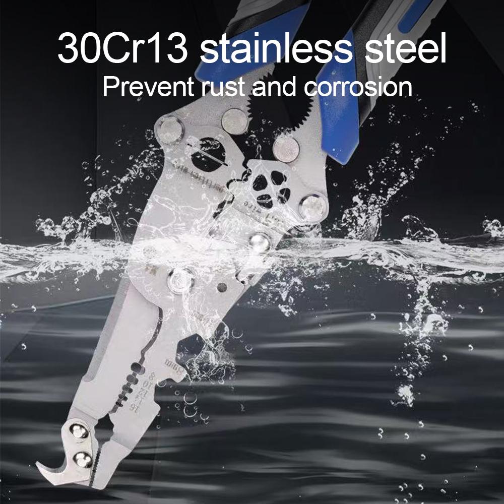 Foldable Crimper Peeler Pliers Electrician Wire Cable Cutter Wire Stripper Tool Multi-Purpose Press Stripper Crimping Plier Blue