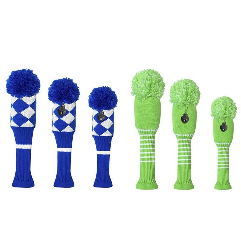 3Pcs Knitted Golfing Club Head Covers Knitted Golfing Driver Headcover Golfing Wood Head Covers Golfing Club Accessories