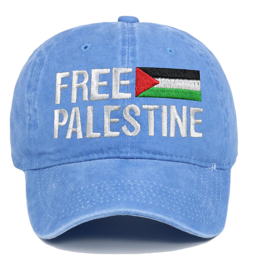 Free Palestine Embroidered Baseball Cap, Vintage Washed Dad Hat, Adjustable Political Sun Hat for Men Women