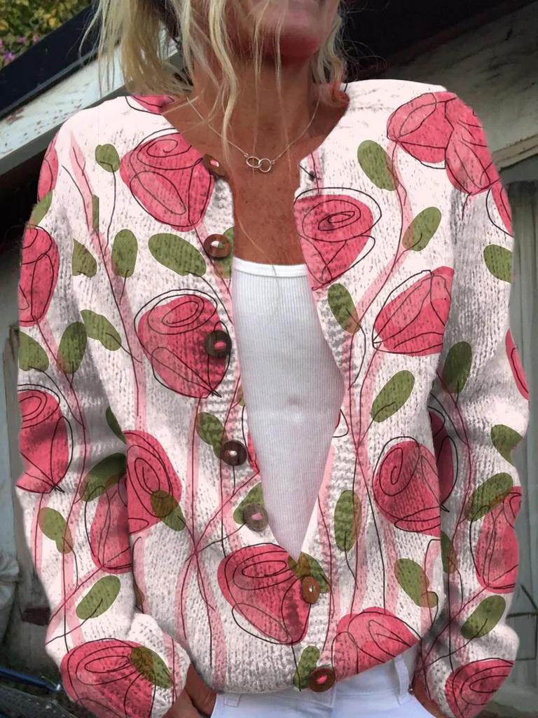 2026 Foreign Trade New 3D Digital Printing Cardigan Knitted Jacket Women's Clothing Early Spring and Autumn Factory Wholesale