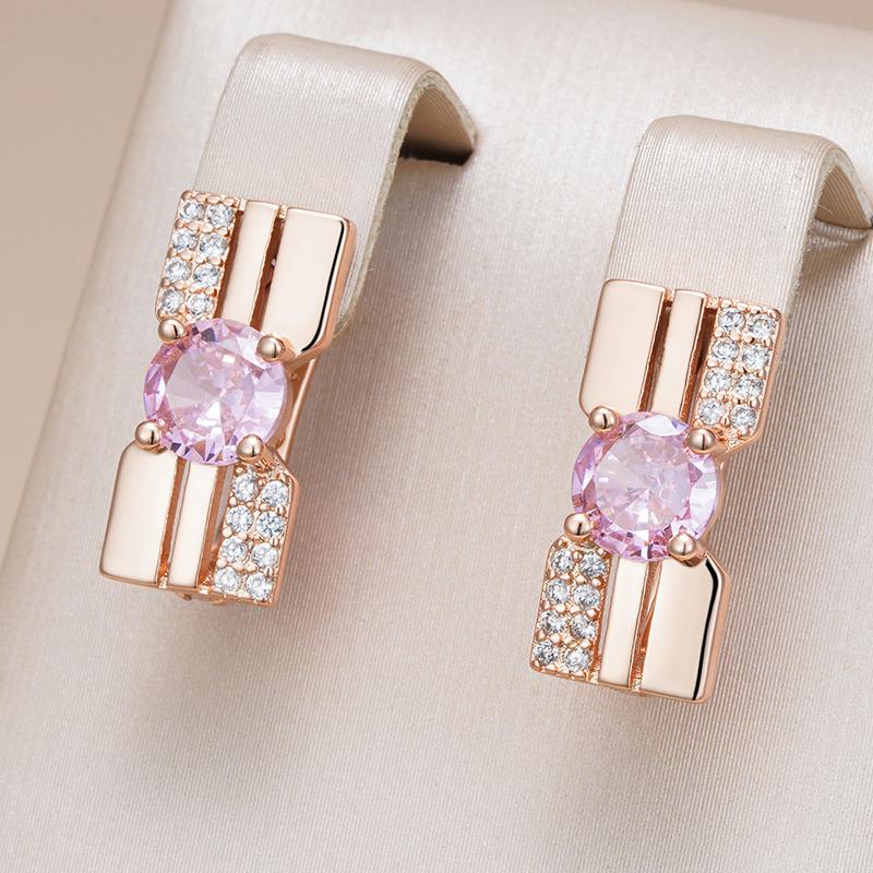 Luxury Pink Princess Cut Natural Zircon Dangle Earrings For Women Rose Gold Bride Earrings Lady Gift Wedding Jewelry