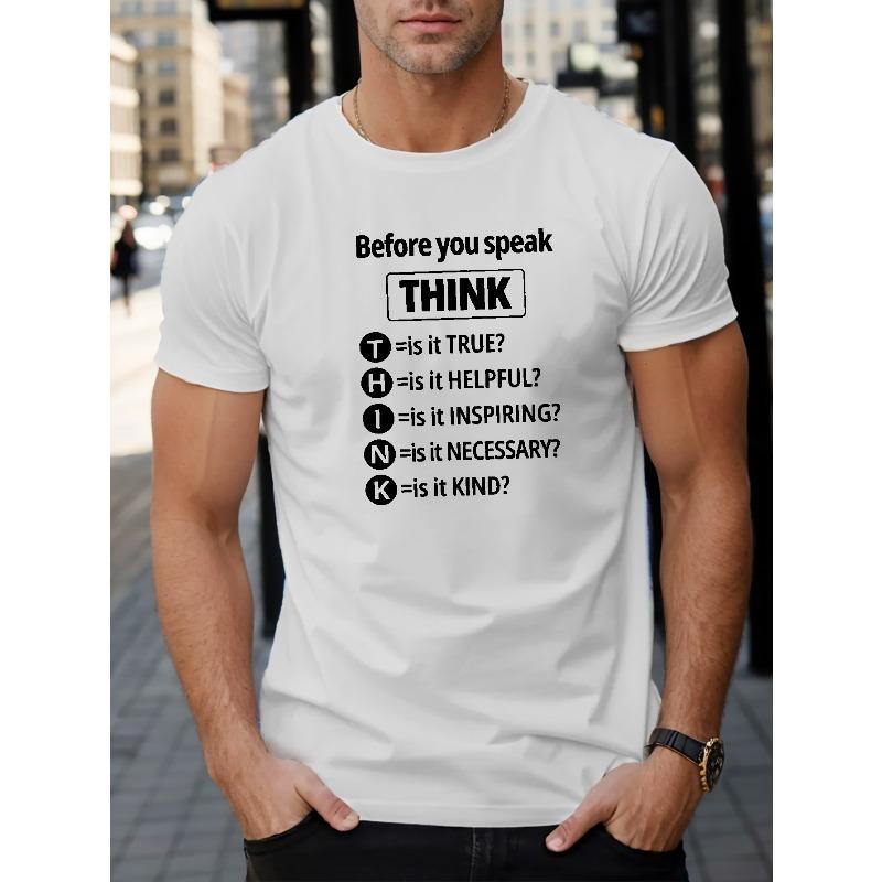 European sizes Before You Speak Print T Shirt, Tees For Men, Casual Short Sleeve T-shirt For Summer
