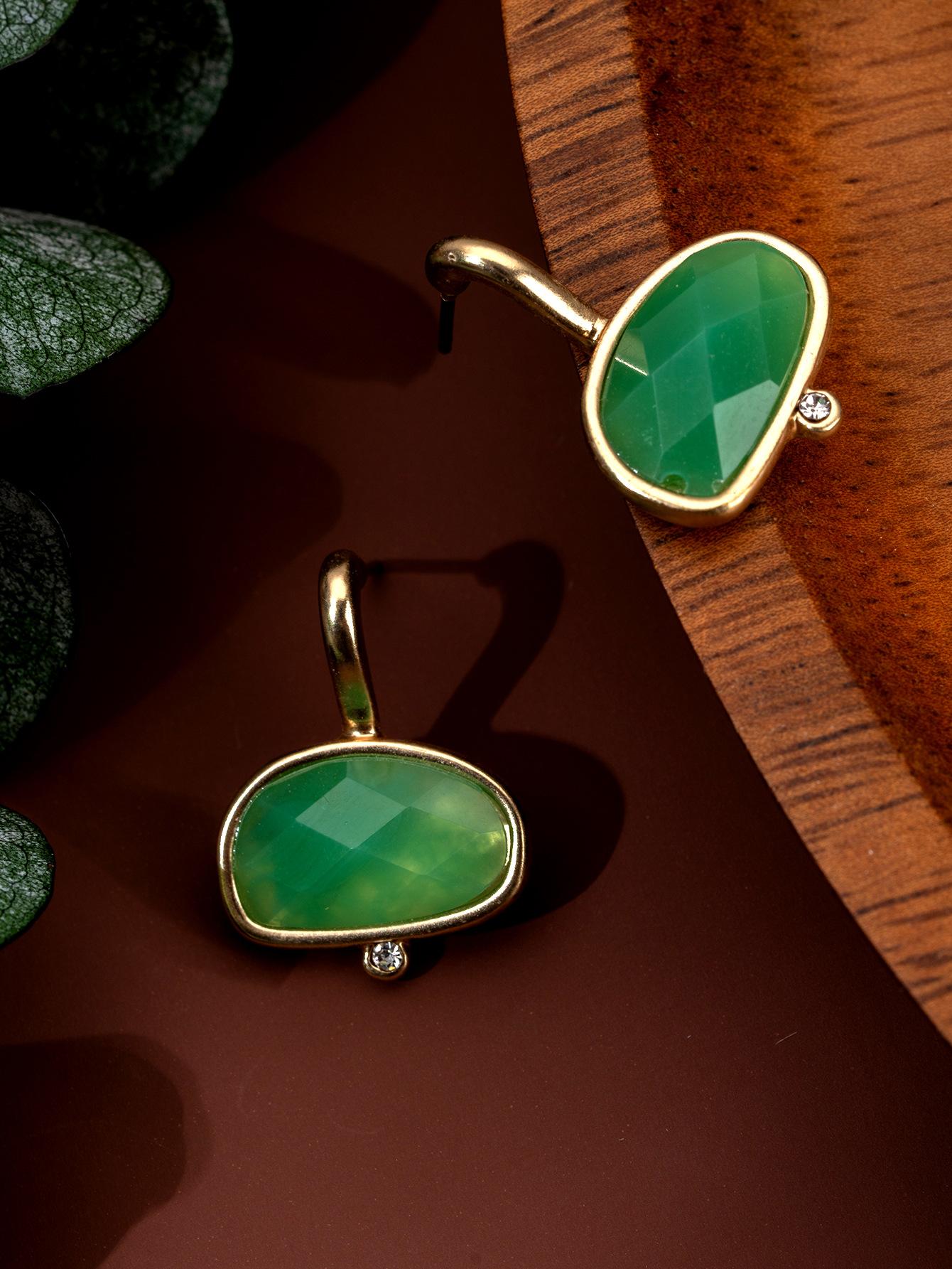 Guofeng cutting process emerald zircon inlaid light luxury temperament simple trend earrings