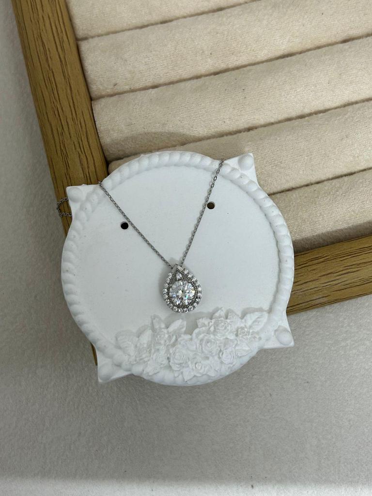 Pear-Shaped Moissanite Pendant Necklace in White Gold - 1 Carat, Luxury Women's Jewelry.