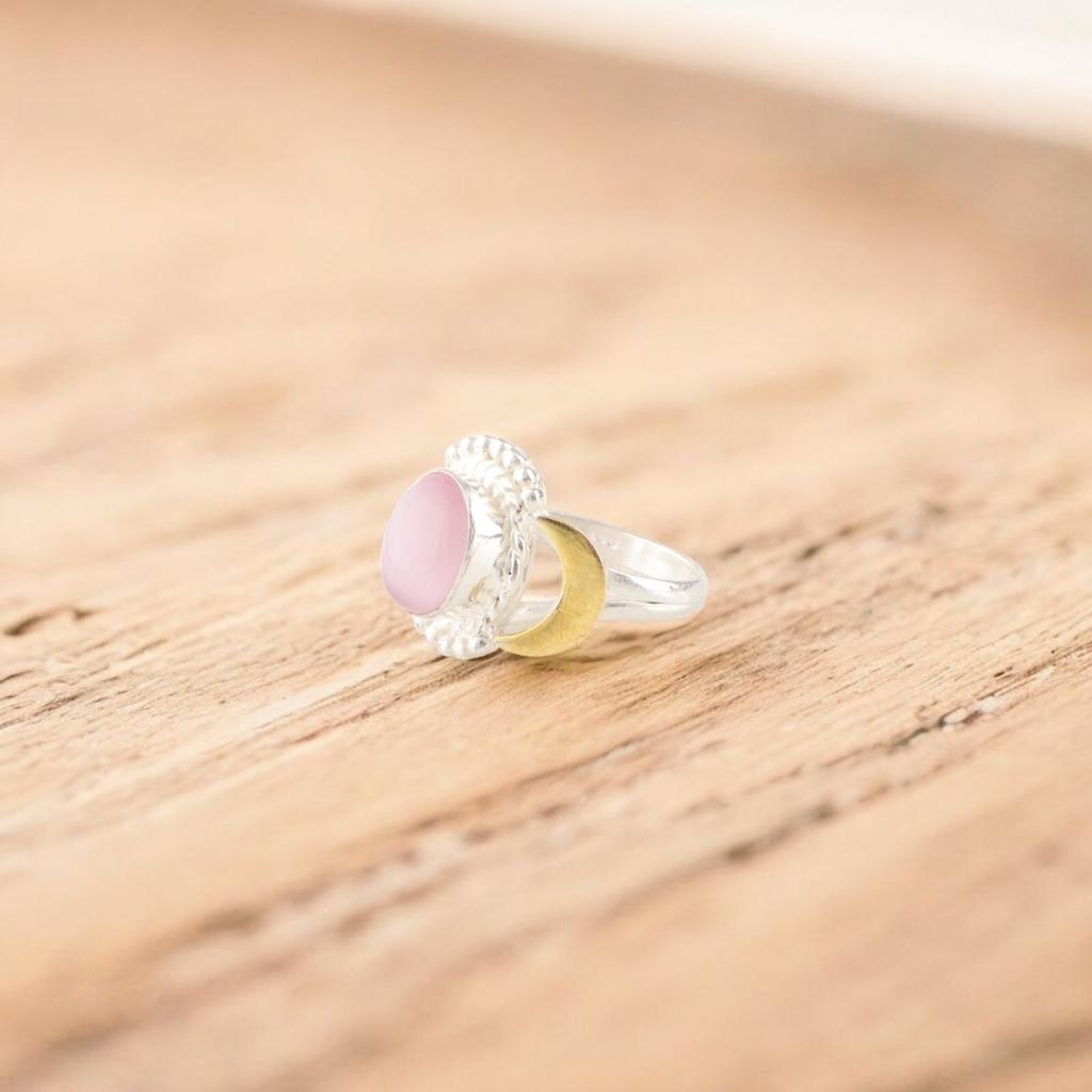 Natural Pink Cat's Eye Gemstone 925 Solid Silver Jewelry Women's Designer Ring RR-61-38