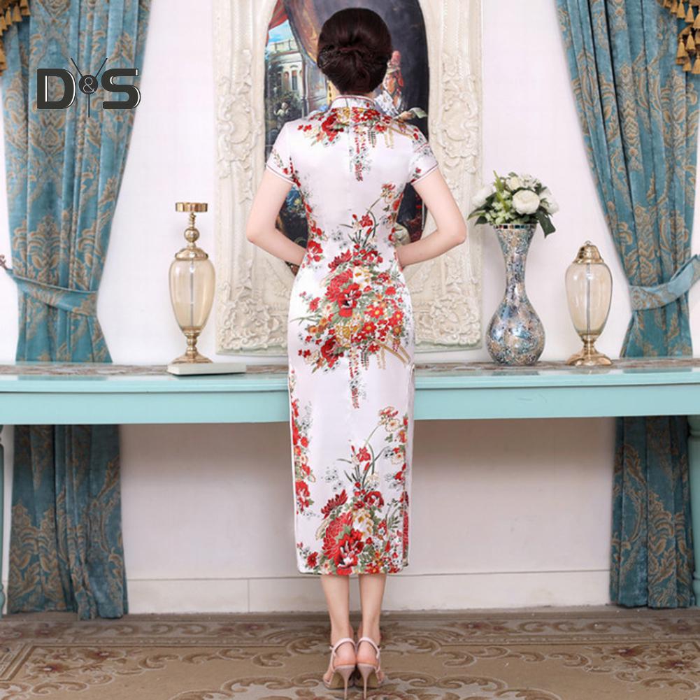 Купить Платье Cheongsam с разрезом и короткими рукавами в китайском ...