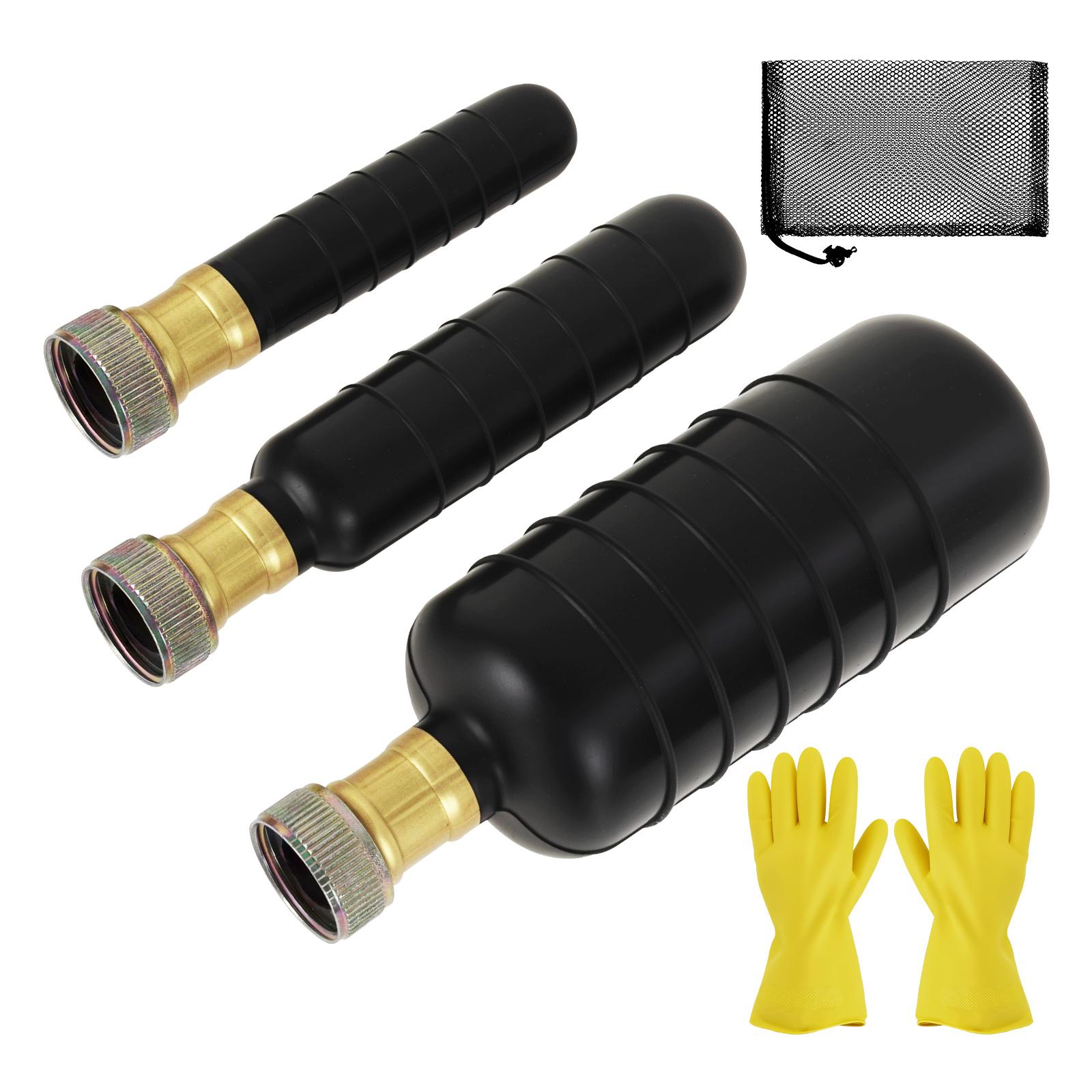

3Pcs Drain Cleaning Bladder Kit Rubber Drain Bladder Unclogger with Gloves for 1 Inch to 6 Inch Pipe Kitchen Sink Bathtub Shower чорний