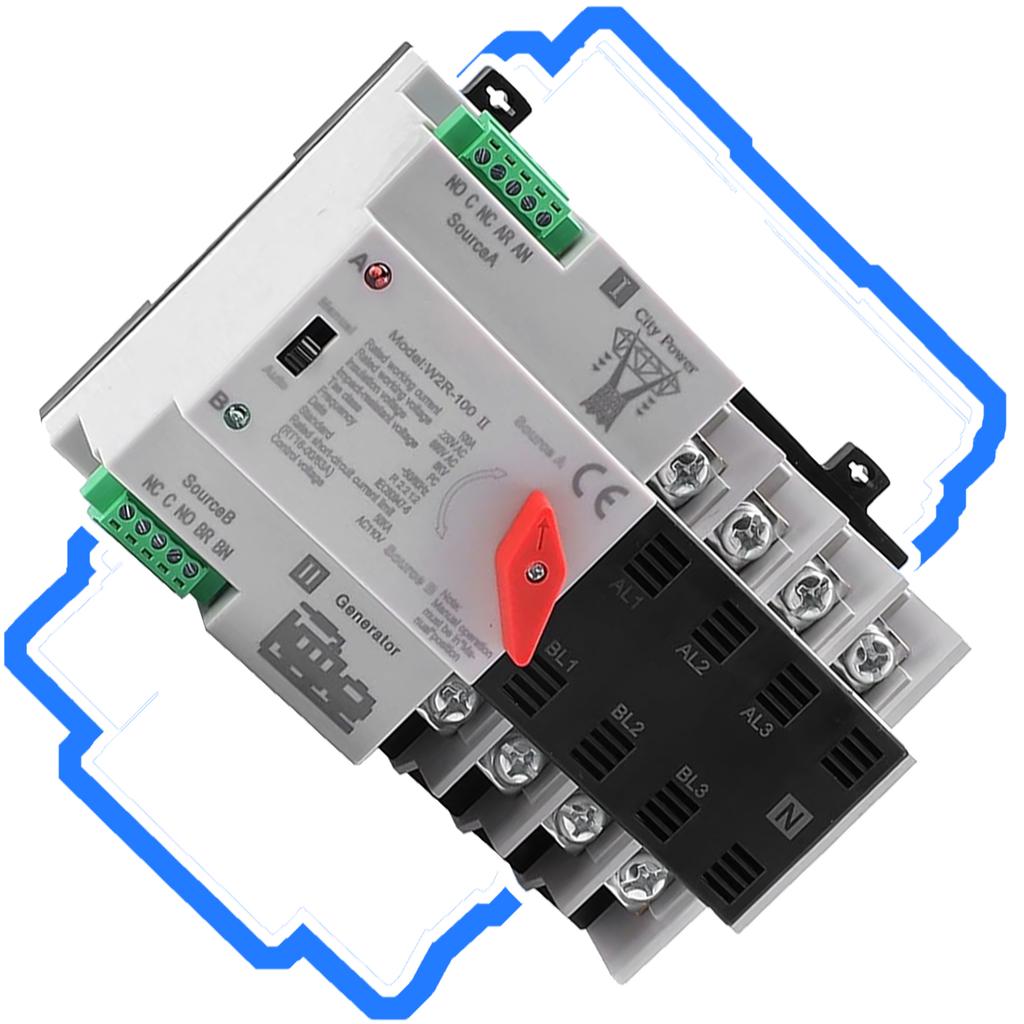 100A 4Pole Dual Power Automatic Transfer Switch Din Rail Mounted Transfer Controller for Home Generator Fast Switching