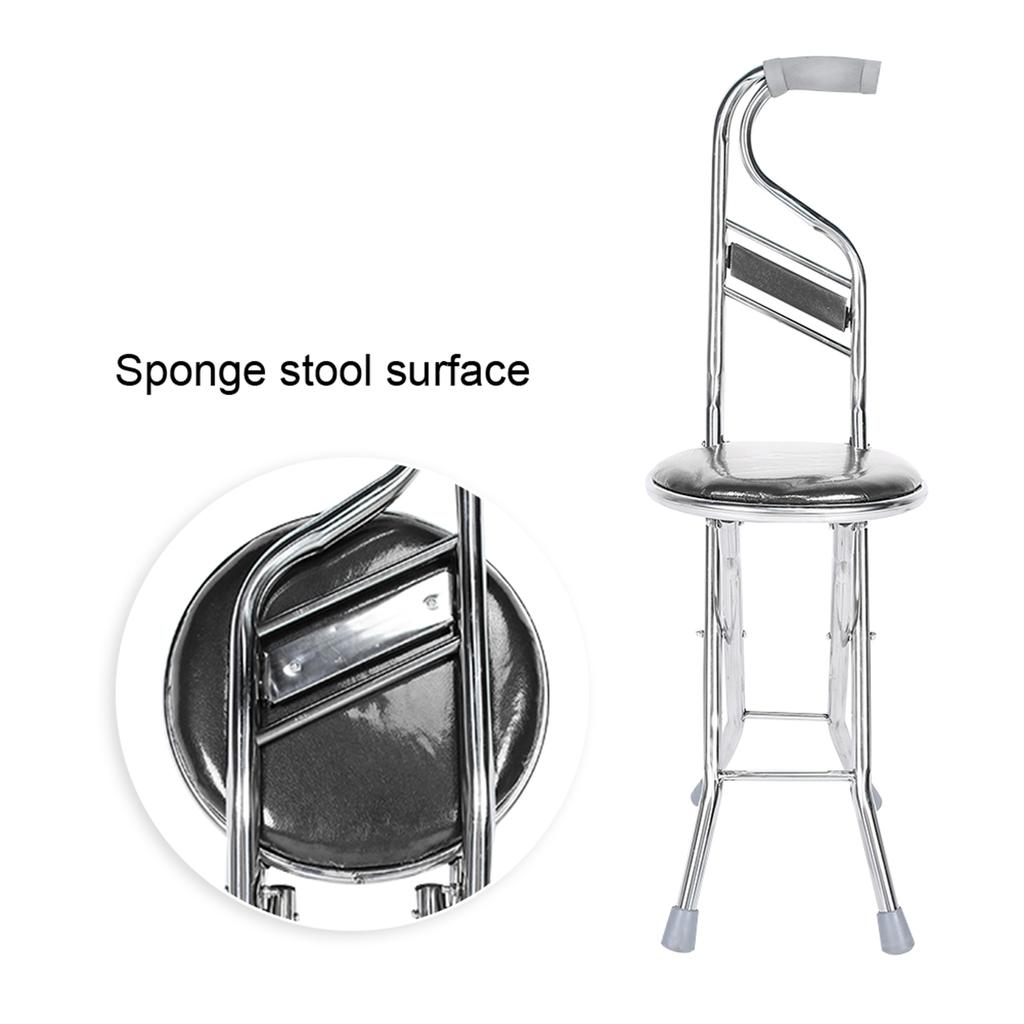 Folding Walking Hand Stick Stool Elderly Stainless Steel Four Leg Thickening Walking Cane