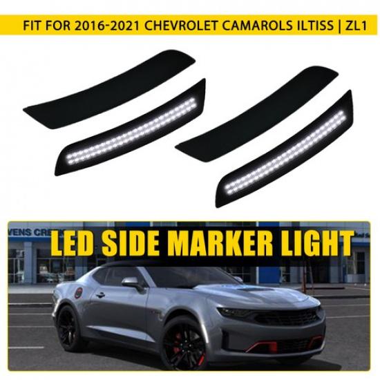 For Chevy Camaro 16- Front Front Rear Bumper LED Side Marker Light Smoked 4x