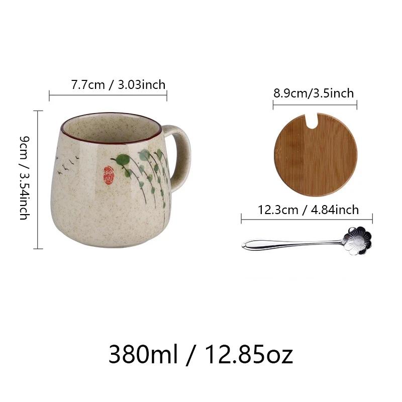 350ml Retro Ceramic Coffee Mug Set with Lid and Spoon Milk Breakfast Cup Home Heat-resistant Teacup Tumbler Juice Water Mug Gift