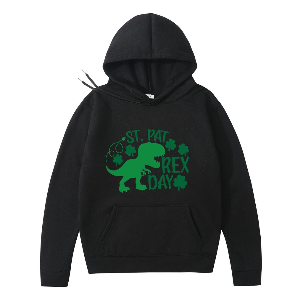 2025 New Hooded Sweater Loose Letter Lucky Four-leaf Printed Coat Solid Color Kangaroo Pocket Drawstring College Style Joker Tops