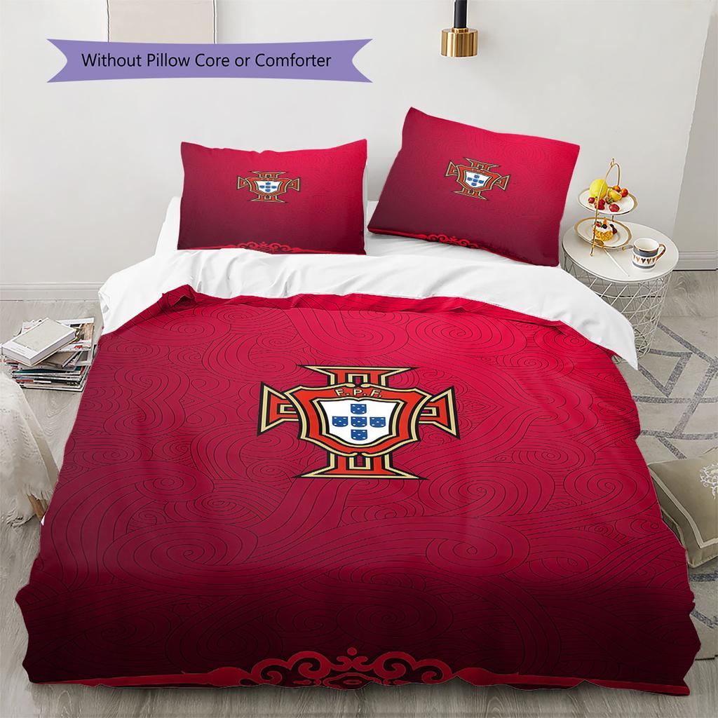 Portugal National Football Team Pattern Bedding,Quilt Set Quilt Cover Pillowcase Home Birthday Gift(1 * duvet cover + 2 * pillowcase, without core)