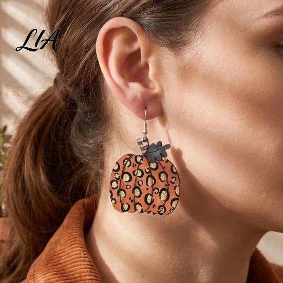 Cute Pumpkin Shape Jewelry 1 Pair Fall Earrings, Acrylic Leopard Print Dangle Drop Statement Thanksgiving Autumn Halloween for Women Daily Wear
