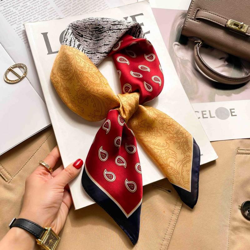 Elegant Silk-Like Square Scarf Women Korean Style Print Neck Lightweight 70x70cm Nylon Fashion Accessory