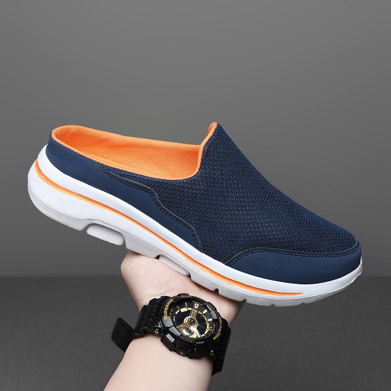 New Casual Shoes For Women's Half-Stopping Single Shoes For Women's Flat Sole One Foot Pedal Mesh Breathable Sandals Without Hee
