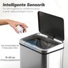 40L Sensor Bin with Soft-Close Lid, Stainless Steel Automatic Touchless Motion Sensor Kitchen Bin, Silver Tone