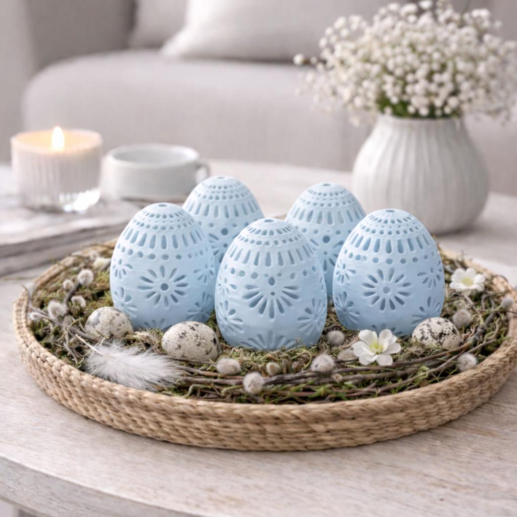 Set of 5 Blue Openwork Easter Eggs, Spring Decoration