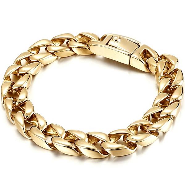 Men‘s Stainless Steel Cuban Link Chain Bracelet Wristband for Men Classical Jewelry Bracelets with Spring Clasp Waterproof 11MM