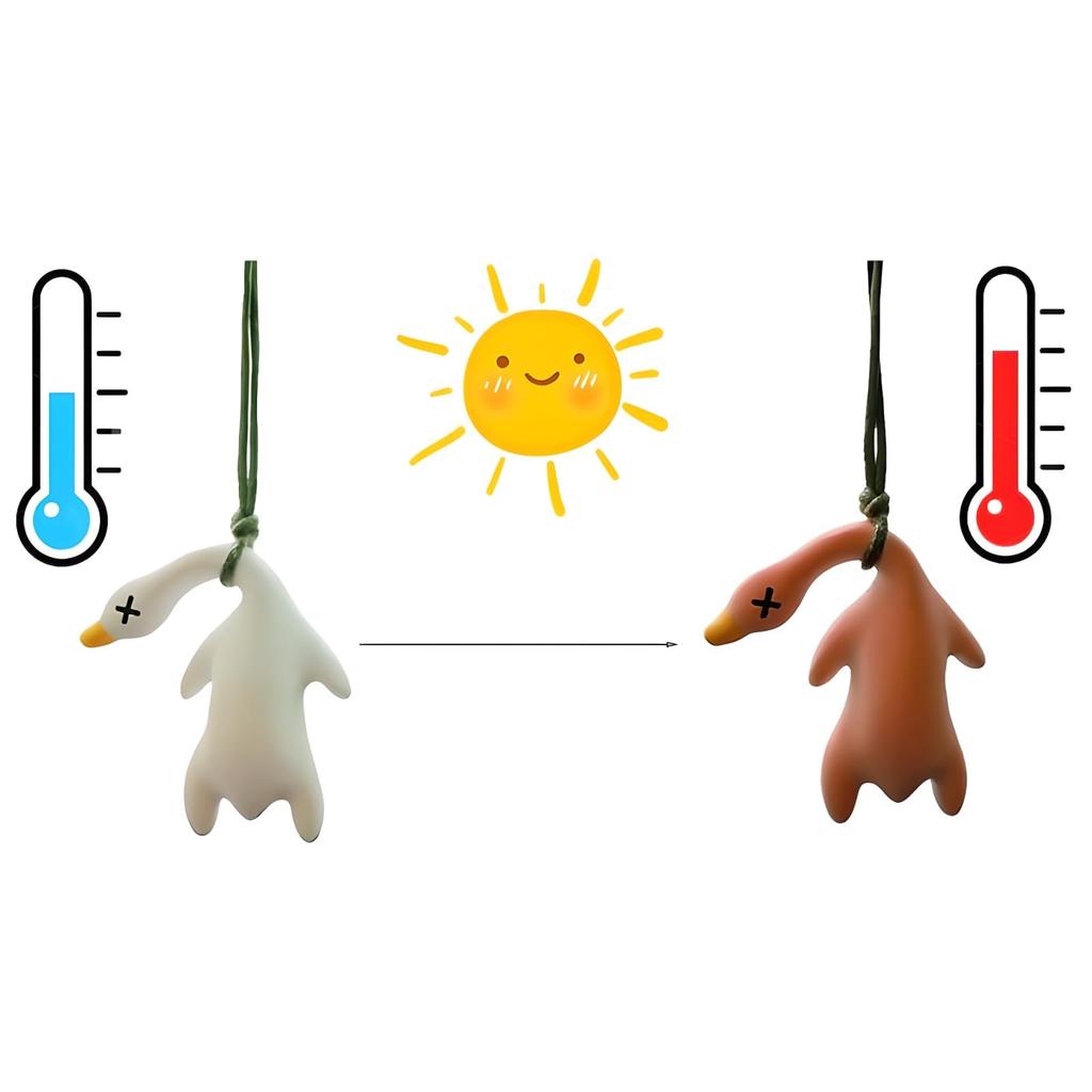 Zmieniający kolor wisiorek do samochodu w kształcie pieczonej kaczki z przypomnieniem o temperaturze UV, urocze kopiące kaczki lusterko wsteczne