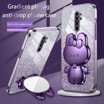 Uroczy 3D Królik Lustro Do Makijażu Stojak Powłoka Miękka Etui Do Xiaomi Redmi Note 8 Pro 2021 Chroń Brokat Tylna Pokrywa Na Note8 8pro