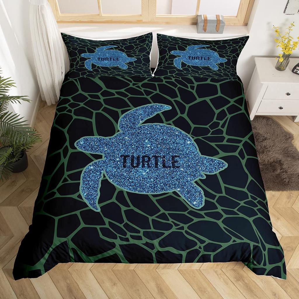 Sea Turtle Duvet Cover Set King Size Watercolor Tortoise Butterfly Comforter Cover for Boys Girly Dreaming Style Bedding Set