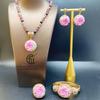 Collana Anello Orecchini Bracciale Set Fiore Serpente Acquatico con Borchie Diamante Tormalina Ago d'Argento Rosa