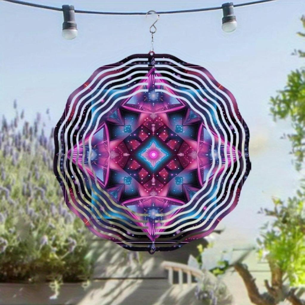Clopoțel de vânt rotativ 10 inch cu cârlig 360 Decor vibrant de grădină din metal Design geometric artistic Violet Albastru Roz Cadou pentru toate anotimpurile