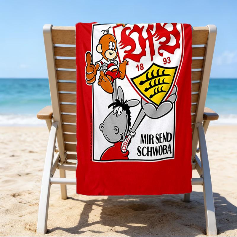 Asciugamano da Spiaggia in Microfibra Celebrativo VfB Stuttgart, Leggero e Asciugatura Rapida, per Viaggi Estivi, Essenziale per la Spiaggia, Piscina All'aperto